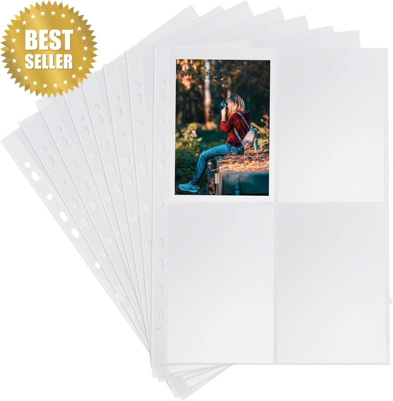 4 Pocket Binder with Metal Rings, A4 Photo Storage for Photocards, Photos and Ca