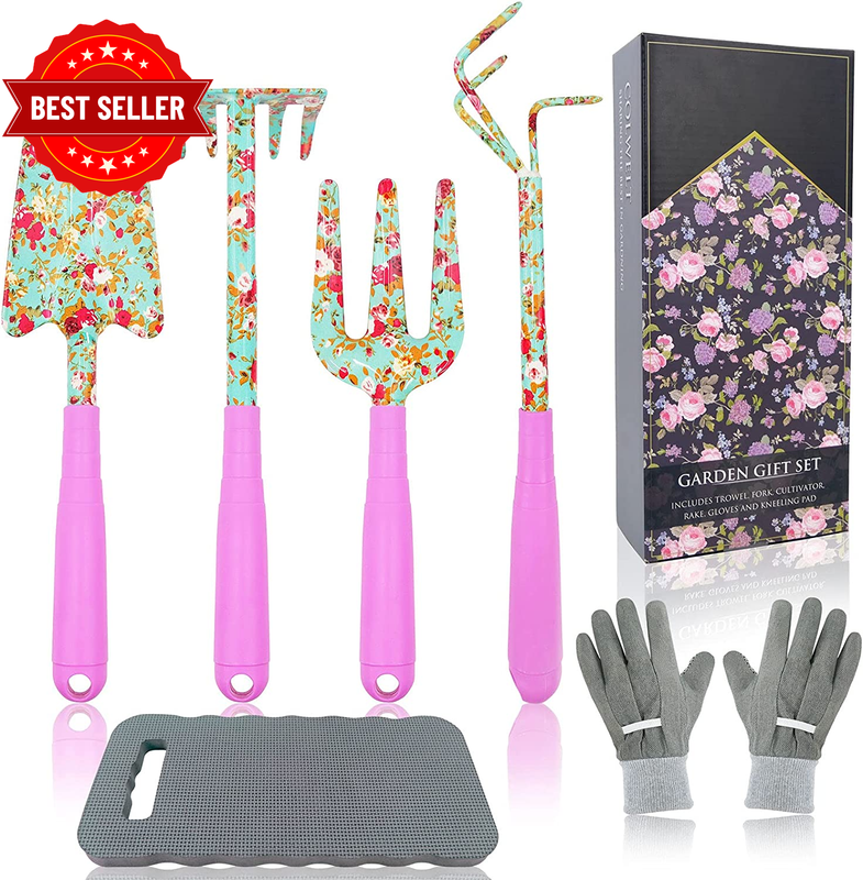 Gardening Tool Set - 6PCS Heavy Duty Garden Tools Kit, Floral Print Garden Tool