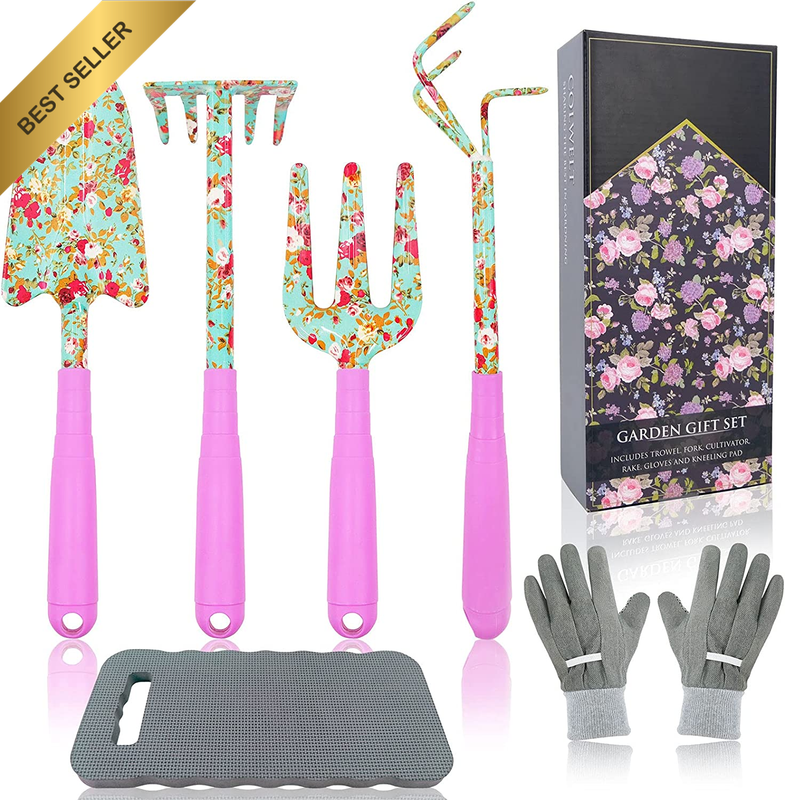 Gardening Tool Set - 6PCS Heavy Duty Garden Tools Kit, Floral Print Garden Tool
