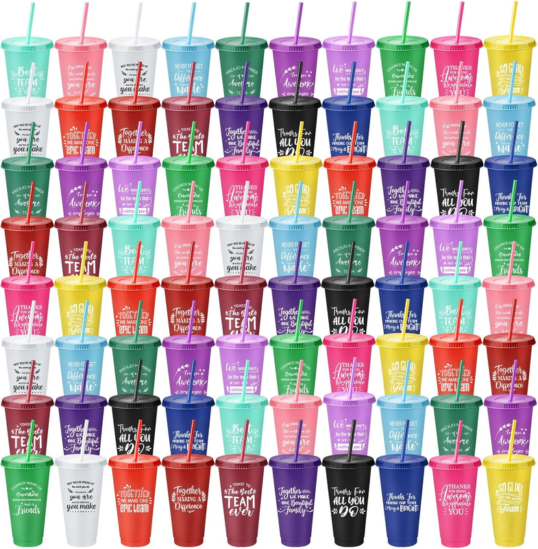 80 Pcs Employee Appreciation Tumblers Bulk Thank You Cup Graduation Gift 24Oz Inspirational Plastic Tumblers with Lids and Straws for Teacher Nurse Team Staff Coworker Volunteer(Fresh Style)