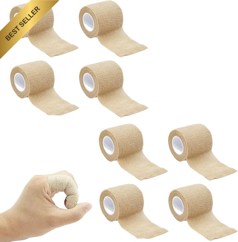 8PCS Cohesive Bandage, Compression Bandage, Strapping Tape, 5Cm X 4.5M Skin Tone