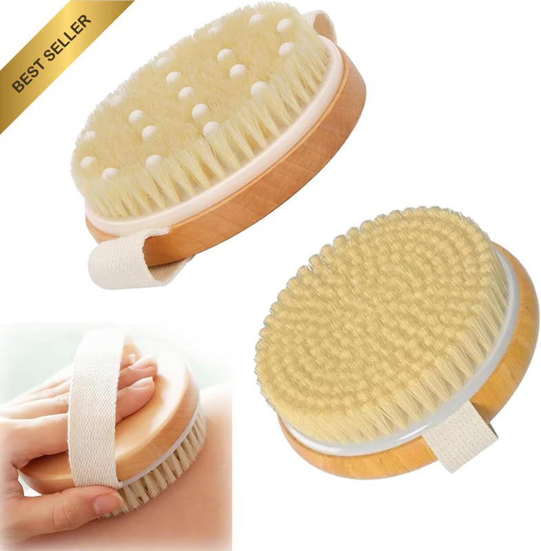 2 Pack Dry Brushing Body Brushes for & Skin Rejuvenation - Exfoliate, Massage, R