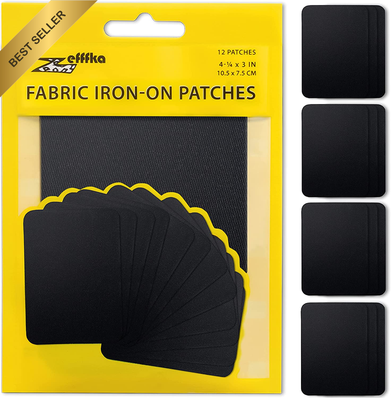 12PCS Premium Cotton Iron-On Repair Patches 3"x4.25" Black Strong Adhesive