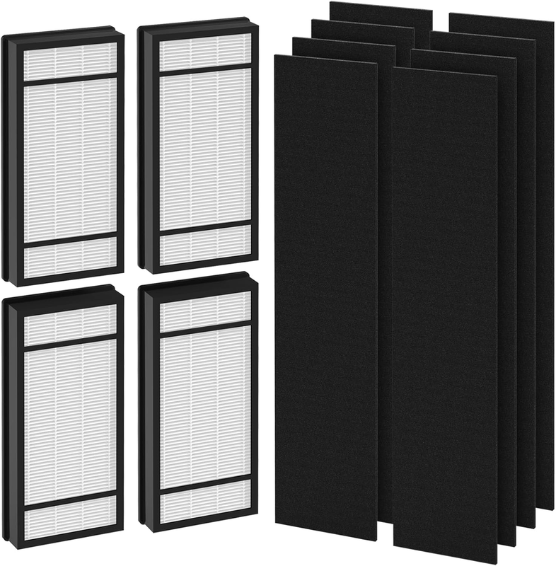 4 True HEPA Replacement Filter H and 8 Carbon Pre-Filter B, Compatible with Hone