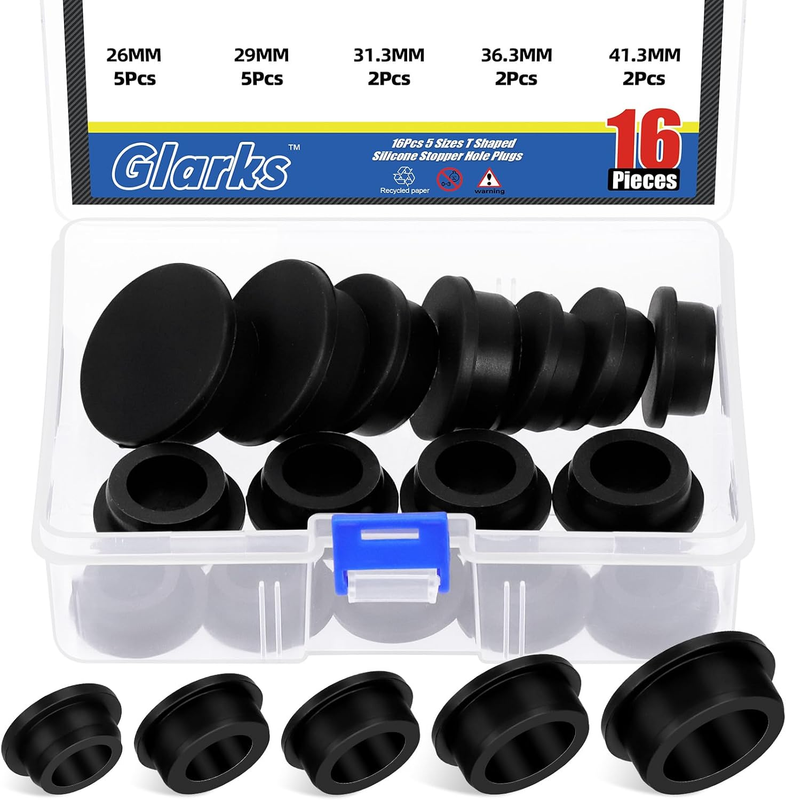 16Pcs 5 Sizes Hollow Silicone Hole Plug Set, Black High Temp Silicone Plug, T Sh