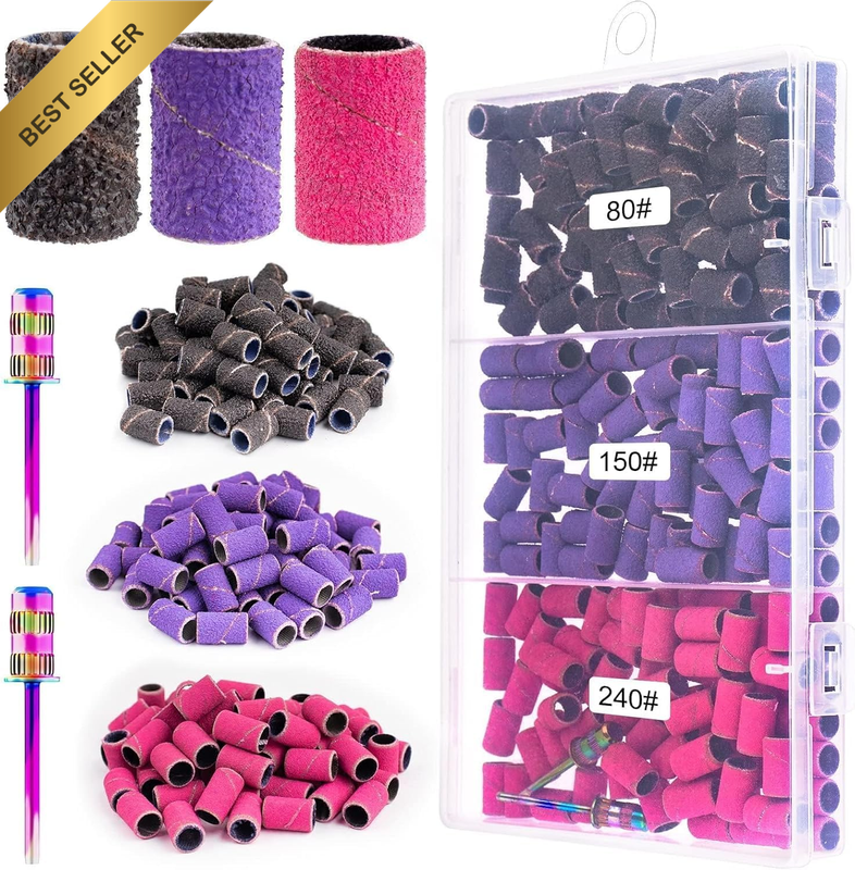 Sanding Bands for Nail Drill 210 Pack – 80/150/240 Grit with 3/32