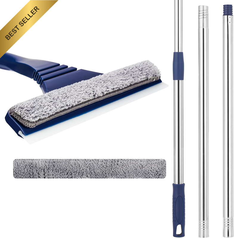 2-In-1 Window Squeegee with 67-Inch Extension Pole, Adjustable Length, Dual-Side