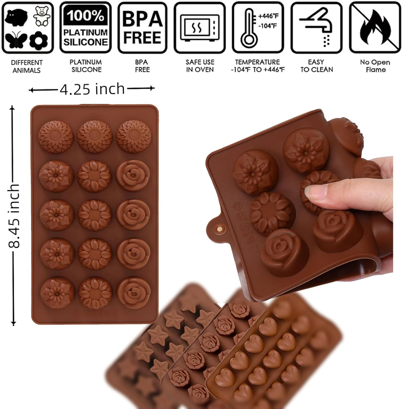 : 4 Pack:Chocolate Molds Silicone,Flowers Silicone Molds,Cake Chocolate Mold, We