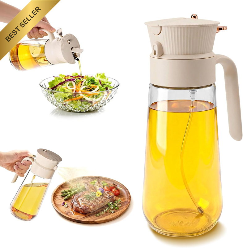 Olive Oil Sprayer for Cooking, 2 in 1 Oil Spray Bottle & Dispenser, 580Ml Large