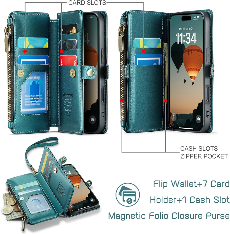 for iPhone 16 Case,【RFID Blocking】for iPhone 16 Wallet Case for Woman Men with C