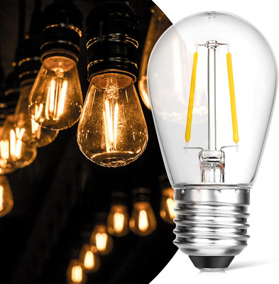 Upgrade IP65 Waterproof Outdoor String Light Bulbs, 2W LED S14 Replacement Shat