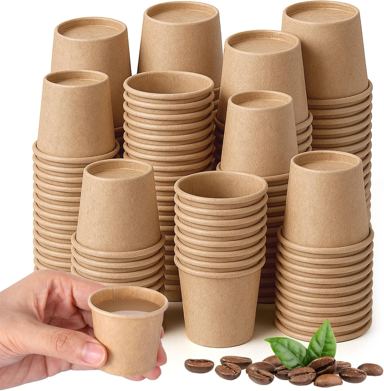 100 Pack 2Oz Mini Espresso Coffee Cups Disposable, Kraft Paper