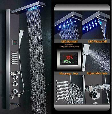 ELLO&ALLO LED Rain Waterfall Shower Panel Tower System Massage Jet Faucet Black