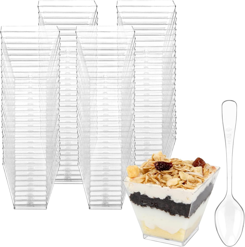 Colovis 2 OZ Mini Dessert Cups with Spoons for Party Serving, Tasting (100)