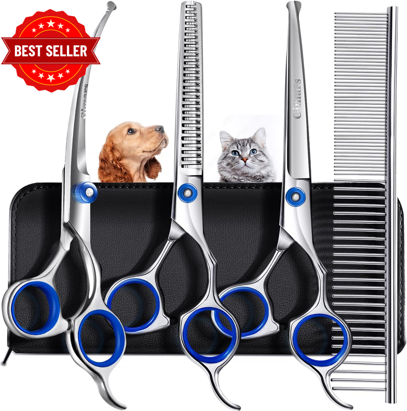 5 in 1 Professional Dog Grooming Scissors Kit, Blue Stainless Steel with Ceramic