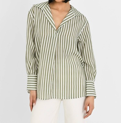 Pre-owned Vince Coastal Stripe Shaped Collar Shirt In Sea Fern/optic - Size Xs In Green