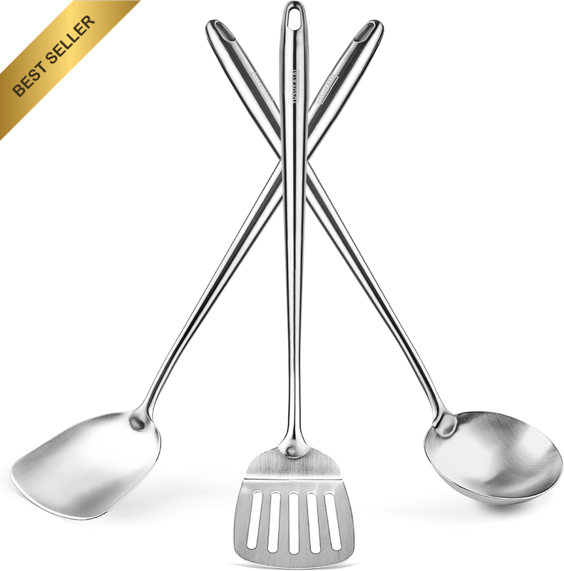3PC 17in Wok Spatula Ladle Turner Stainless Steel 304 Set