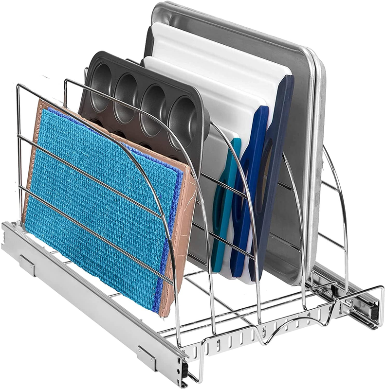 Pull Out Organizer for Cookie Sheet, Cutting Board, Bakeware, and Tray, Heavy Du