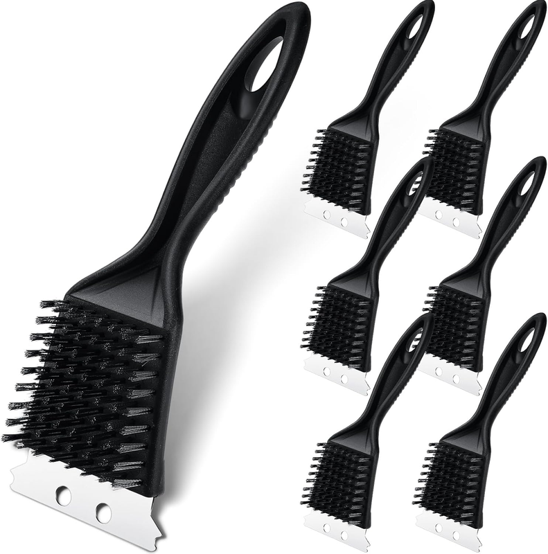 Sliner 6 Pcs 8 Inch BBQ Grill Brush with Scrap Black Scrubbing Stainless Steel W