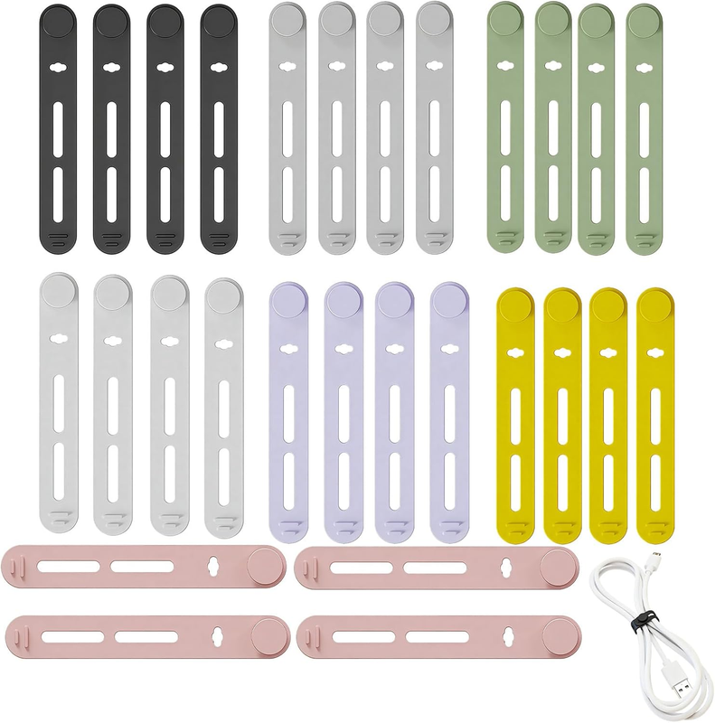 28 Pcs Silicone Cable Organiser, Reusable Coloured Cable Organizer, Elastic Cabl