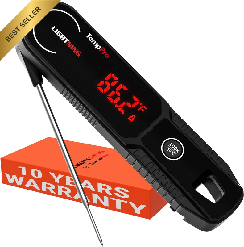 Lightning 1-Second Instant Read Meat Thermometer, Calibratable Kitchen Food Ther