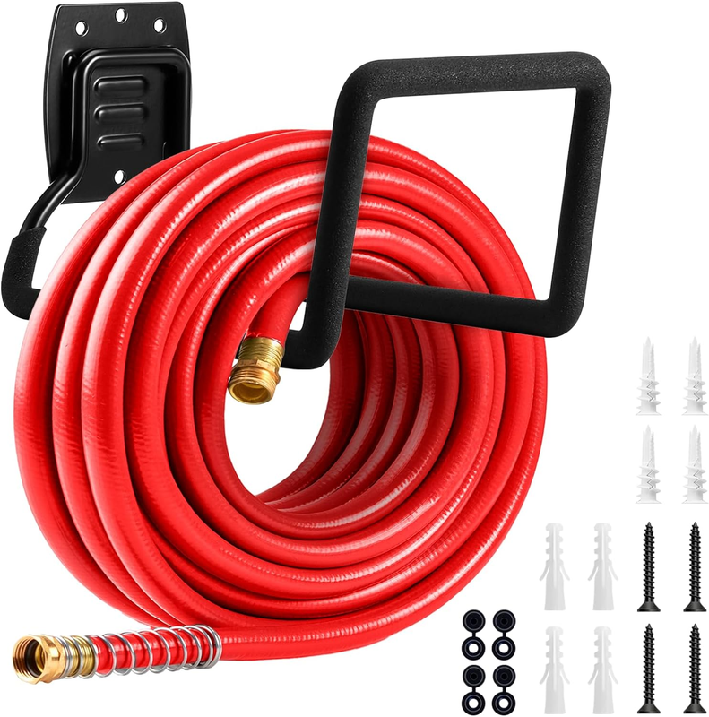 Garden Hose Holder, Metal Wall Mounted Water Hose Reel for Outside, Durable Hook