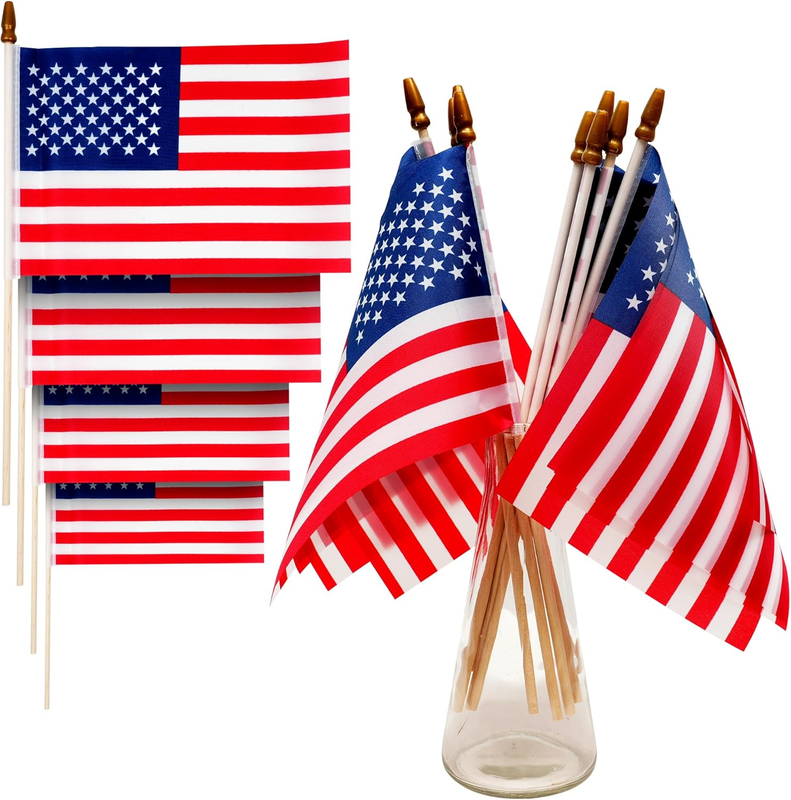 24 Pack Small American Flags on Stick Handheld Mini USA 4th of July Parade Gift
