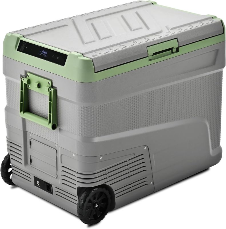 12 Volt Refrigerator, 58QT Electric Cooler Usable Battery, Car Refrigerator 0℉~68℉, 12V Fridge 12/24V DC 110-240V AC, Portable Freezer with Wheels for Camping, Travel, Truck, Outdoor