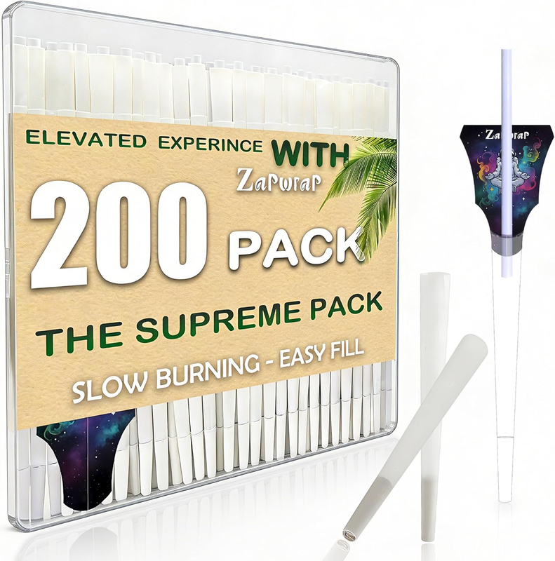 200 PACK White Cones Rolling Paper | King Size | 108Mm | Pre Rolled Cones with P