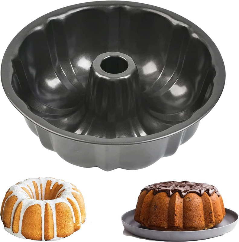 Cake Pans, 9.5'' 10'' Non-Stick Fluted Cake Pan, Heavy Duty Carbon Steel Tube Pa