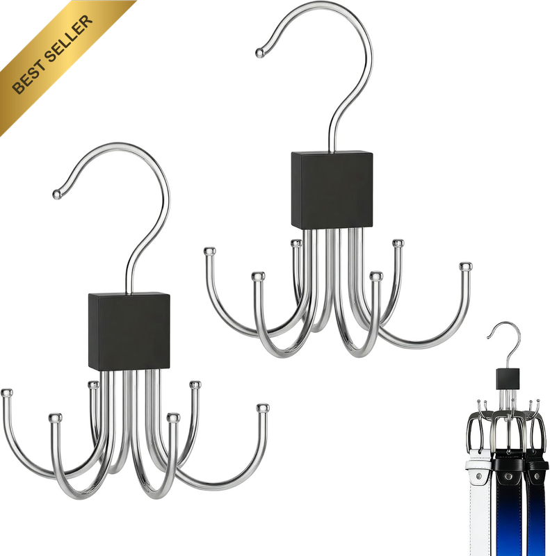 360° Rotatable Belt Hanger for Closet Organization - Elegant Wood and Metal Larg