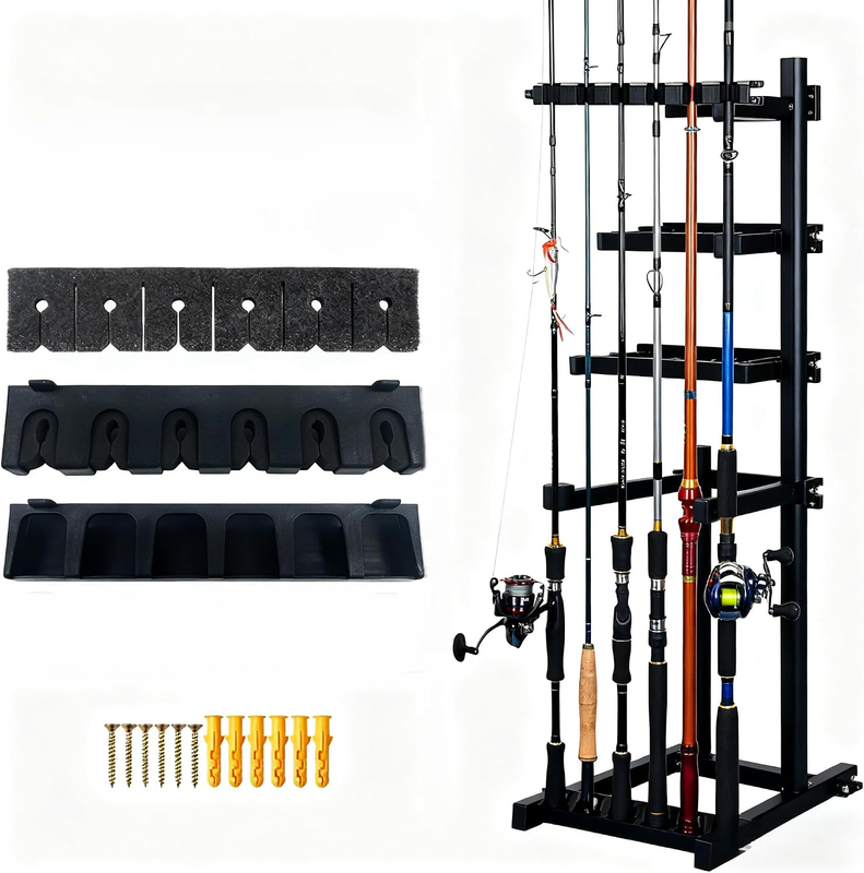 Fishing Vertical Rod Holders,6 Holes Wall Mount Fishing Rod Organizer for Garage