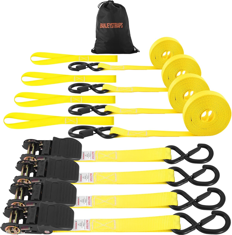 4 Pack 20FT Ratchet Tie Down Straps 1750LB Heavy Duty S Hooks Cargo Truck Tow