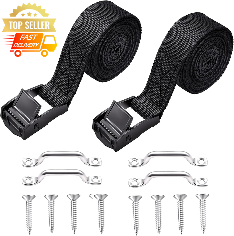 2 Sets 1" x 48" Battery Tie Down Straps with Stainless Steel Buckles & Brackets