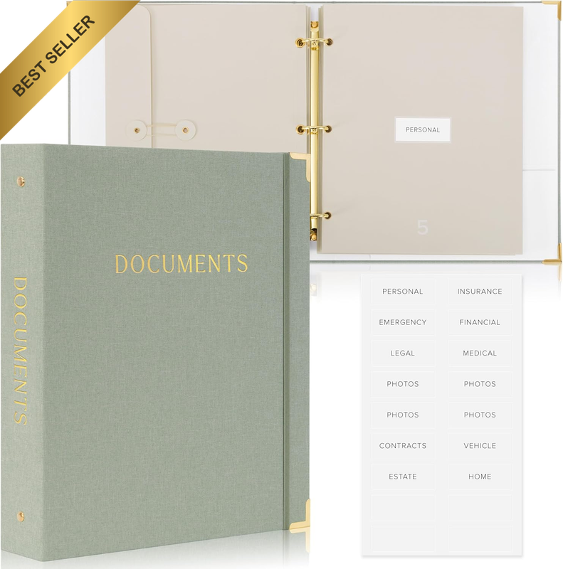 Aesthetic Document Organizer - Sturdy Linen 3-Ring Binder Safely Stores All Your