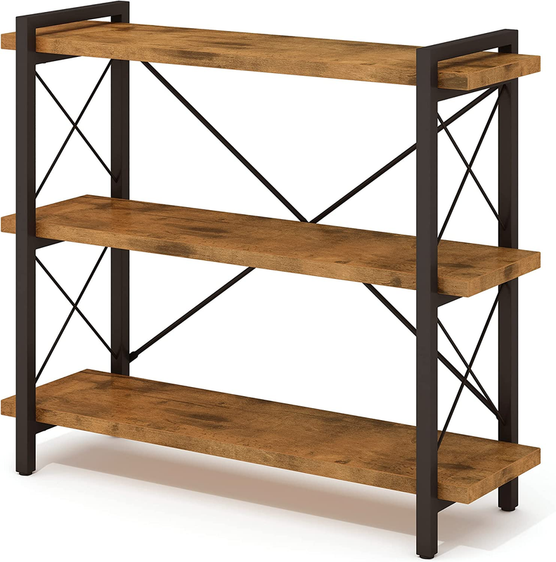 Bookshelf, 3-Tier Industrial Bookcase, Rustic Open Book Shelf, Wood and Metal