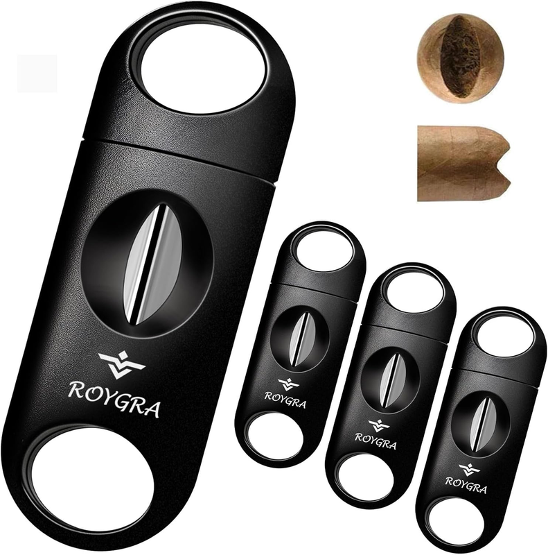 V Cut Cigar Cutter Set (4 Pack), Deep & Wide-Cut, Gift Box Packaging | Enlarged