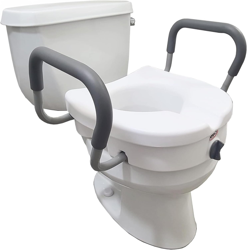 E-Z Lock Raised Toilet Seat with Handles - 5 Inch Toilet Seat Riser with Arms -