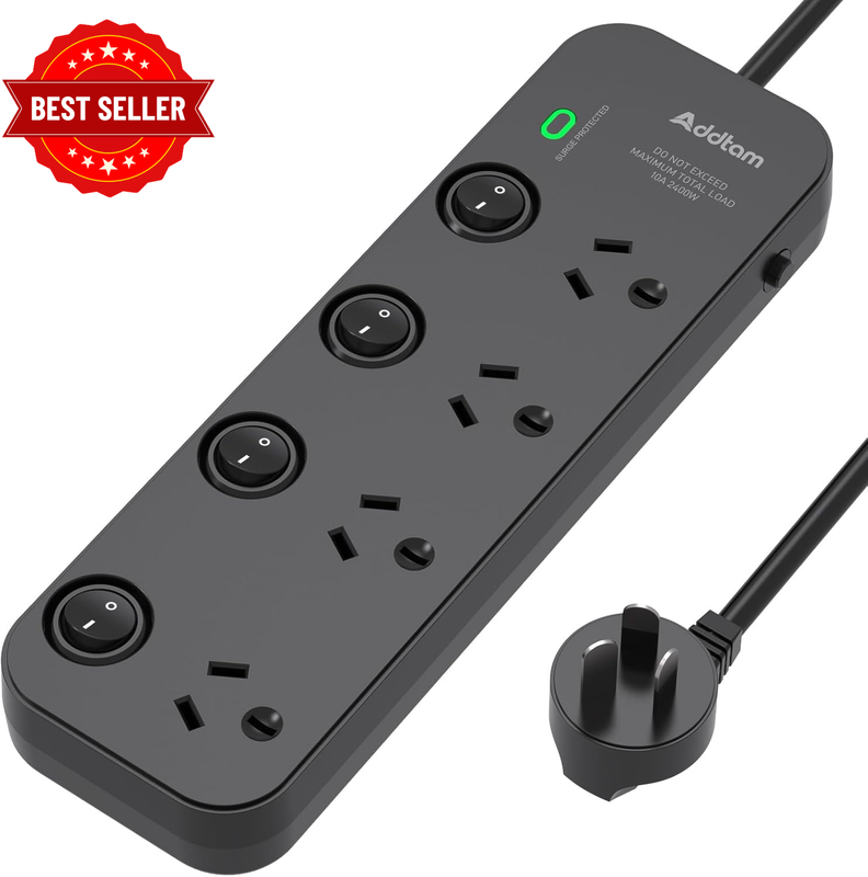 Power Board with 4 Individual Switch, Powerboard with 1M Extension Cord for Home
