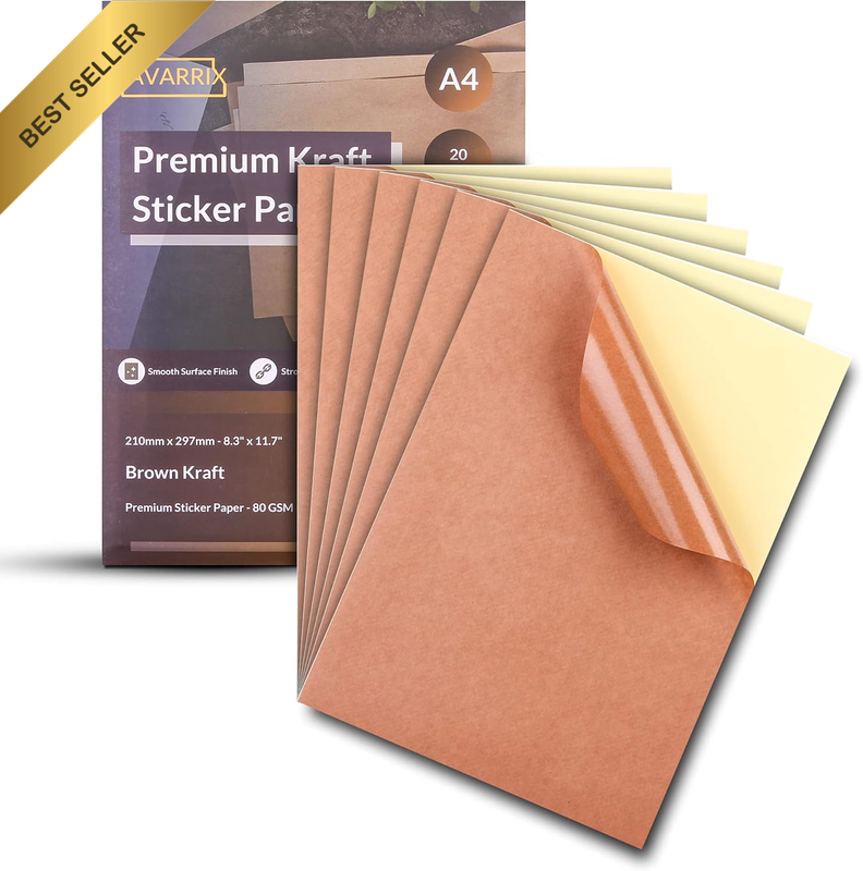 Australia A4 Kraft Sticker Paper, 20 Sheets, 80Gsm Thickness, Self Adhesive Prin