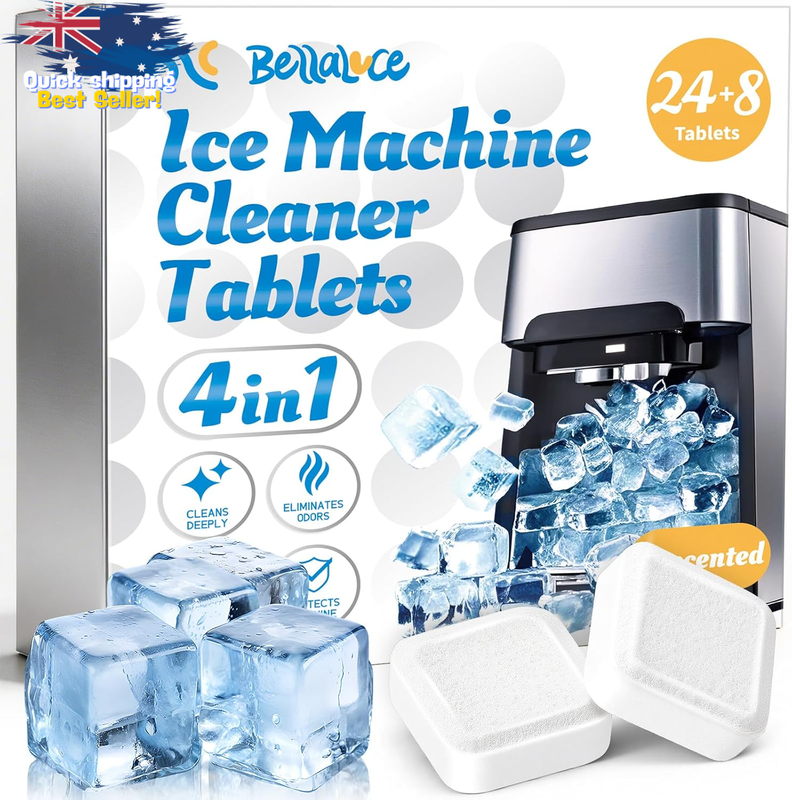 Ice Machine Cleaner Tablets 32 Pack - Nickel-Safe Descaler for Hard Water