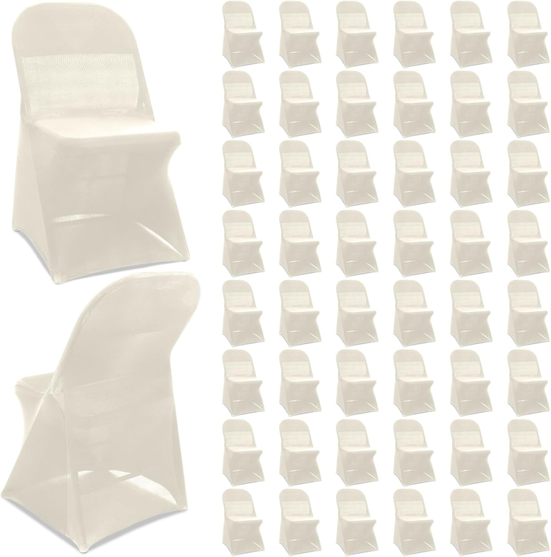 Spandex Stretch Folding Chair Covers Fitted Universal Chair Protector Removable Washable for Wedding Party Dining Banquet Event (Beige,50 Pcs)