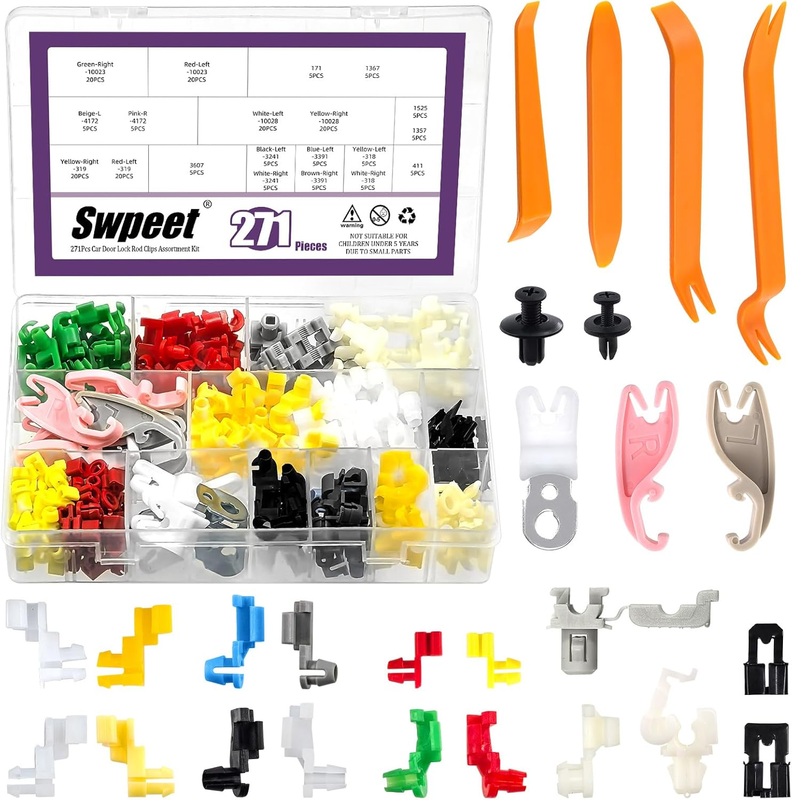 271Pcs 15 Sizes Car Door Lock Rod Clips with Removal Tool Kit, Left and Right Do