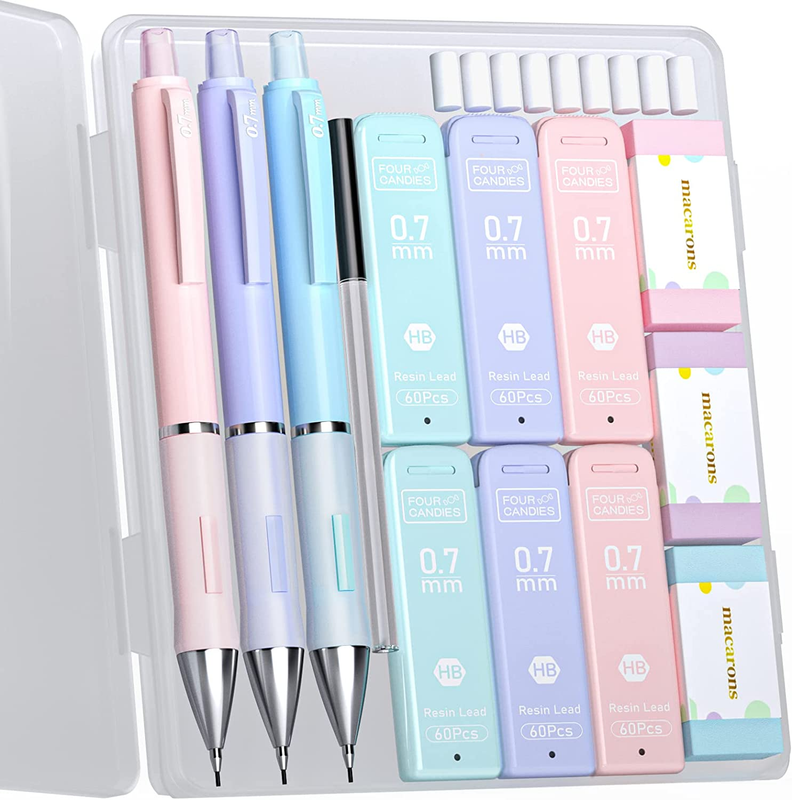 Pastel Mechanical Pencil Set - 3PCS 0.7mm Mechanical Pencils with 360PCS HB Lead
