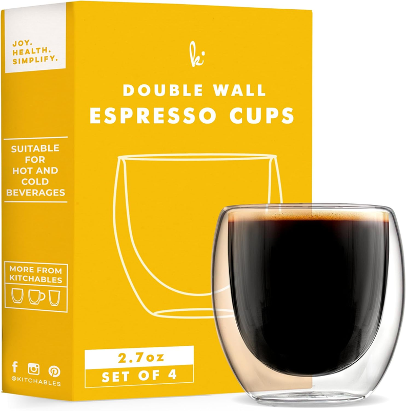 Espresso Cups Set of 4, 2.7Oz - Durable Double Walled Espres