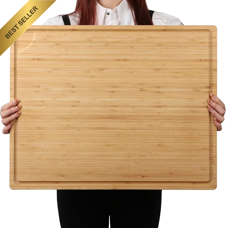 Extra Large Bamboo Cutting Board with Juice Groove, Professional Kitchen Butcher