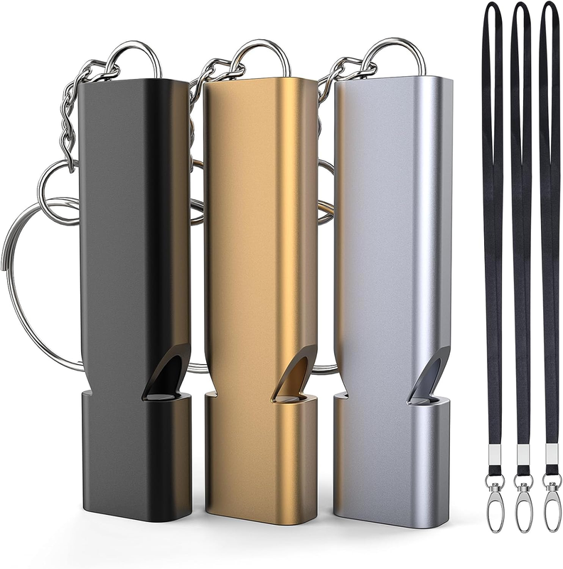 3 Pack Emergency Survival Whistle 120dB Double Tube Aluminum Lanyard Pealess