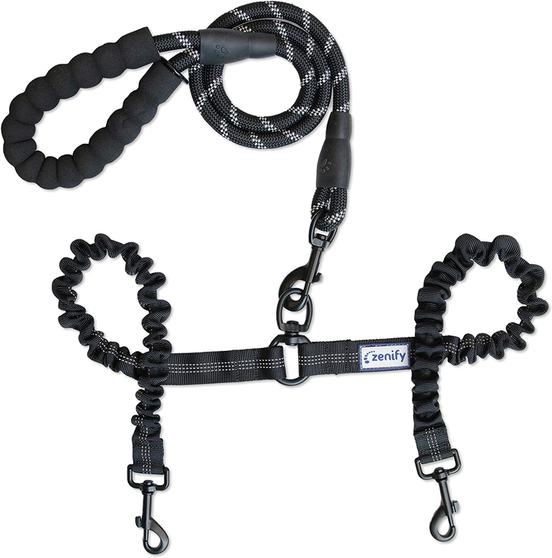 Zenify Double Dog Lead Dual Two Way Tangle Free Coupler Split Bungee Leash for W