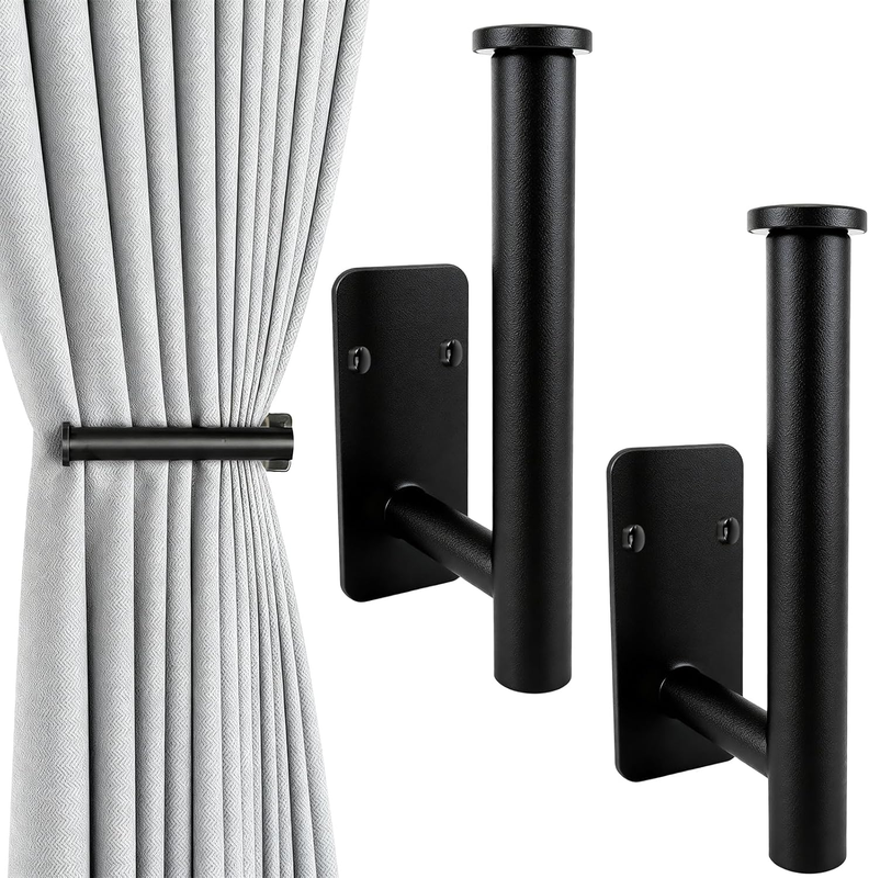2Pcs Black Curtain Tie Backs - Curtain Holdbacks Self Adhesive or Drill