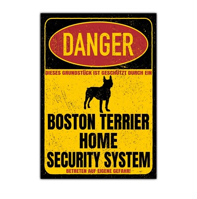 Boston Terrier Bostie Dog Schild Danger Security System Türschild Hundeschild Wa